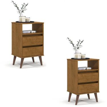 Imagem de Kit 2 Mesa De Cabeceira Roma Quarto Com 2 Gavetas Freijo