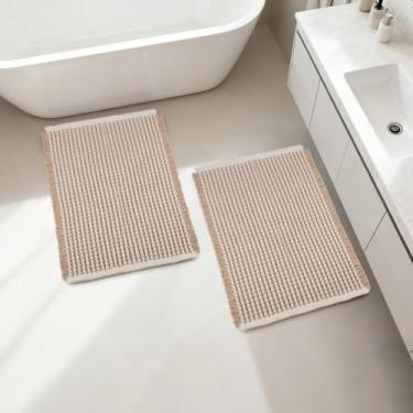 Imagem de ArtyCozy Conjunto de 2 tapetes de banho waffle, super absorventes macios e antiderrapantes com cola quente de tecido plano para banheiro, tapetes de banho laváveis na máquina, 43 cm × 61 cm Plus 43 cm