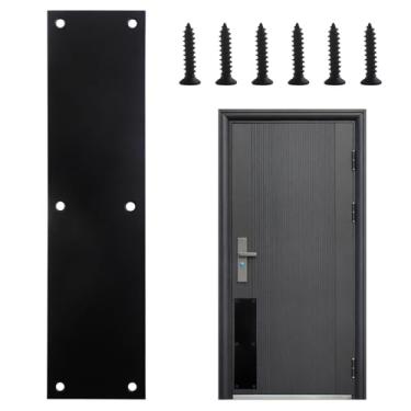 Imagem de CChiai Placa de pressão de porta de aço inoxidável preta de 75 x 289 mm com parafusos, placa de metal de proteção para porta interna e externa