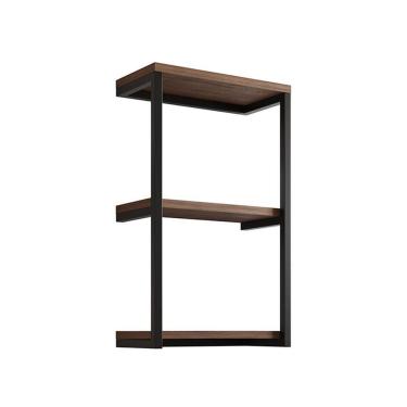 Imagem de Nicho De Parede Industrial 3 Prateleiras Milão - Preto E Imbuia - Cor: Marrom