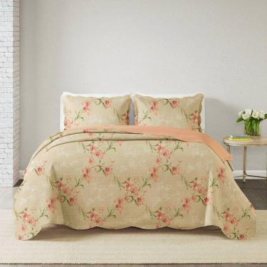 Imagem de Kit Cobre Leito Queen Paris Patchwork + 2 Porta Travesseiros Orquidea