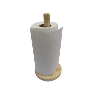 Imagem de Porta Rolo Papel Toalha Madeira Pinus Suporte Para Mesa Servir Redondo Decoração Cozinha