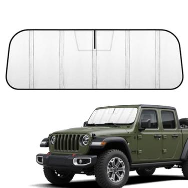 Imagem de TENKOSUIYO Para-brisa Protetor solar personalizado para Jeep Wrangler JL 2018-2025, Gladiador 2020-2025 Persiana de janela dobrável com bolsa de armazenamento - Metálico