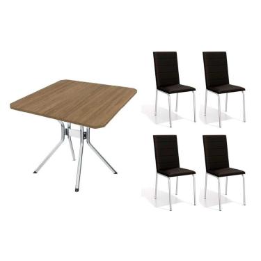 Imagem de Conjunto: Mesa Sala Jantar Loire C- Tampo De Madeira 90cm + 4 Cadeiras Amsterdã Cromada - Corano Preto - Kappesberg