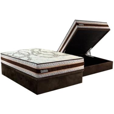Imagem de Conjunto Box Baú Casal: Colchão Molas Paropas Resiste Double Face Ag D45 + Base Crc Suede Brown (138x188)