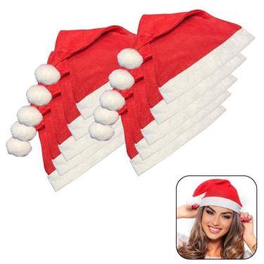 Imagem de Gorro De Natal Papai Noel Vermelho Feltro - 10 Unidades