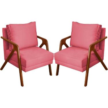 Imagem de Kit 2 Poltronas Decorativa Shine Pé Castanho - Rosê Suede