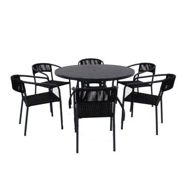 Imagem de Jogo De Mesa Alumínio 6 Cadeiras Lavanda Corda Náutica Preta