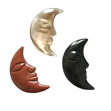 Imagem de GOMOSU Para pedras preciosas lua natural esculpida à mão cristais de quartzo decoração espiritual hogar moderno pedras decorativas para casa boa sorte (cor: obsidiana, tamanho: aprox. 60 mm)