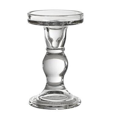 Imagem de Castiçal de vidro castiçal de coluna romana retrô castiçal de quarto de casa de família castiçal café luz de velas decoração de jantar castiçais (cor: branco, tamanho: 1) (branco 1)