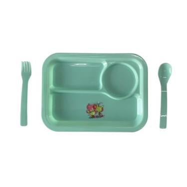 Imagem de Kit Alimentação Infantil Prato Copo Talher Plástico (Verde)