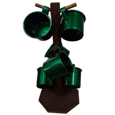 Imagem de Suporte Rústico 6 Canecas De Café Alumínio Verde Brilhante - Retrofenn