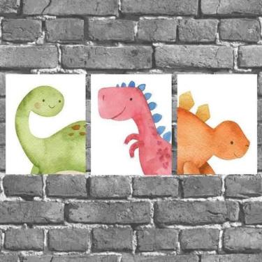 Imagem de Kit 3 Placas Dinossauros Coloridos 18X27Cm - Quadros On-Line