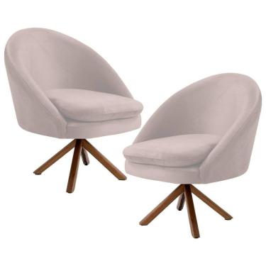 Imagem de Kit 2 Poltronas Decorativas Giratórias Base Giromad Madeira Rafa C-309 Veludo Bege - Domi
