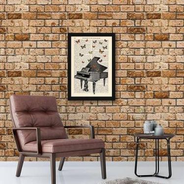 Imagem de Quadro Decorativo Piano Com Borboletas 45x34Cm Moldura Preta - Quadros