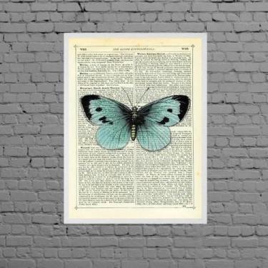 Imagem de Quadro Borboleta Vintage Azul 24X18Cm Com Vidro - Branca - Quadros On-