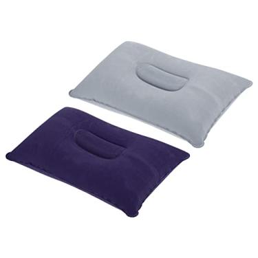 Imagem de Travesseiro inflável, pacote com 2 almofadas ultraleves para acampamento, viagem, mesa, descanso de pescoço, para caminhadas, mochilão, escritório, cinza, roxo escuro