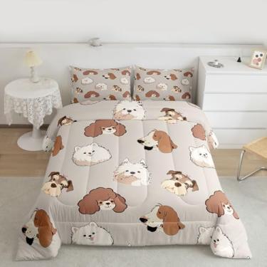 Imagem de Feelyou Conjunto de edredom kawaii, tamanho solteiro, para crianças, meninos, meninas, cachorrinho, edredom fofo, decoração de quarto de papoula, animal de estimação, microfibra, 2 peças com 1 fronha