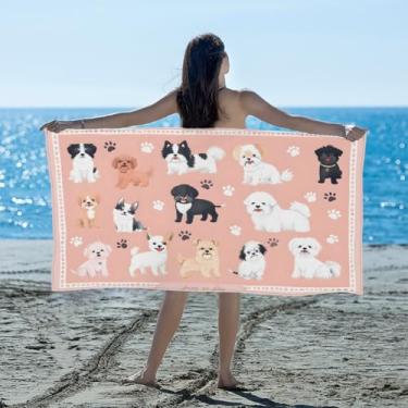 Imagem de hongjinglin Toalha de praia absorvente de secagem rápida cão animal bonito microfibra leve toalha de piscina toalhas de banho macias sem areia para praia, natação, banheiro, chuveiro, acampamento