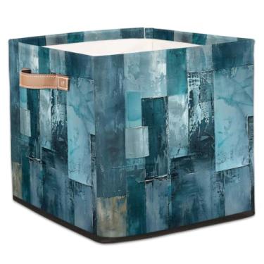 Imagem de hongjinglin Cestos dobráveis de armazenamento de cubos, tábuas de madeira, caixas dobráveis azuis retrô, brinquedo infantil com alças, organizador de tecido, cesto organizador para berçário, sala de