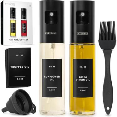 Imagem de EDELHAUS Conjunto de 2 pulverizadores de óleo – Frasco de spray de óleo feito de aço inoxidável e vidro, para cozinhar saudável, pulverizador para dosagem precisa, para óleo de cozinha e vinagre