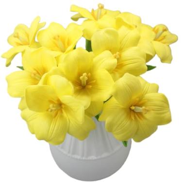 Imagem de ALIERSA 10 peças de tulipas artificiais realistas de poliuretano, arranjo floral falso para decoração de casa, buquê de casamento, decoração de festa (10, amarelo)