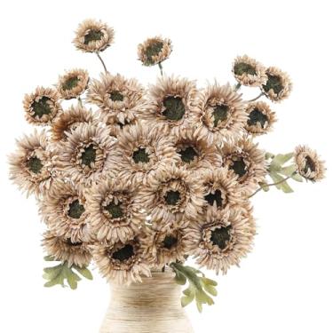 Imagem de LEUCHTAMOR 6 Peças Artificiais Gerbera Margaridas Café Margaridas Artificiais Flor Falsa com Haste Buquê de Flores Artificiais para Casa Cozinha Sala de Estar Banheiro Decoração