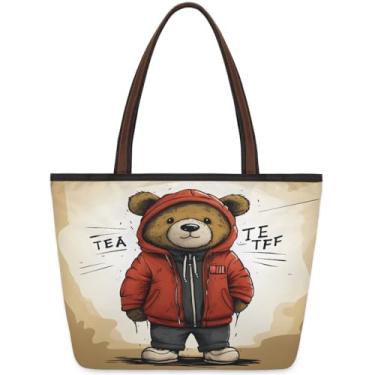 Imagem de Bolsa grande para mulheres urso animal bonito retrô saco de pano de trabalho com zíper reutilizável mercearia bolsa casual viagem pernoite tote bolsas adequadas para viagens, trabalho, férias, praia