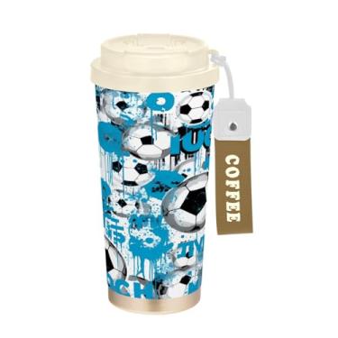 Imagem de Blueangle Caneca de café de viagem com isolamento de futebol azul - copo de aço inoxidável à prova de derramamento e vazamento para acampamento e ar livre, garrafa de água reutilizável de 500 ml com
