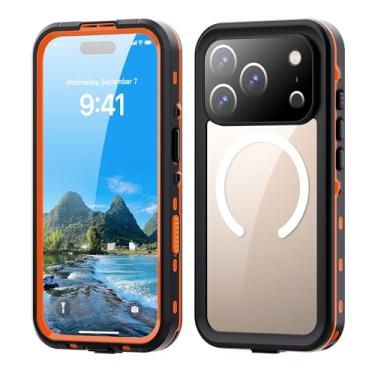 Imagem de Jiwjfeui Capa de telefone subaquática para iPhone 17, capa protetora com botão de controle da câmera, IP68 à prova d'água à prova de poeira, proteção contra quedas de grau militar (laranja)