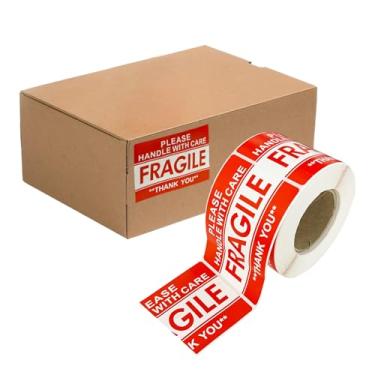 Imagem de Adesivos frágeis de 300 peças – 7 x 5 cm, alça de alta visibilidade com etiquetas de cuidado para embalagem, com sinal "Por favor, manuseie com cuidado"