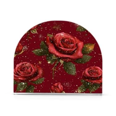 Imagem de Qilmy Porta-guardanapos rosa vermelha do dia dos namorados para mesas - porta-guardanapos para cozinha, porta-guardanapos de mesa, porta-guardanapos de coquetel, porta-guardanapos moderno, guardanapos