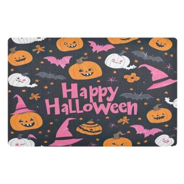 Imagem de STAYTOP Tapete de porta Happy Halloween para entrada externa 81 x 50 cm, tapete de boas-vindas ao ar livre/interno, tapetes de banho fofos, capacho frontal antiderrapante para entrada, pátio, áreas de