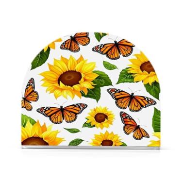 Imagem de Qilmy Porta-guardanapos, girassóis e borboletas porta-guardanapos de acrílico transparente para mesa, suporte de guardanapo de coquetel de papel de seda para cozinha, dispensador de guardanapos de
