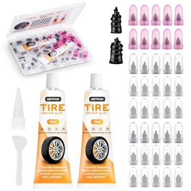 Imagem de Kit de pregos de borracha de reparo de pneu de 40 peças com 2 tubos de cola selante de pneu preta, kit de parafusos de parafuso 2026, kit de parafusos de reparo rápido de pneu de autoatendimento para