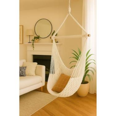 Imagem de Rede Para Cadeira de BalançO, Estilo Suspenso ReforçAdo Com Tecido, Adequada Para Salas de Estar, Varandas e PáTios(Cru (TC))