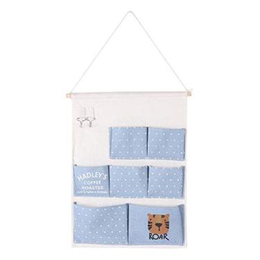 Imagem de Ainoli 7 Bolsos Bonito Desenho Animado Padrão Pendurado na Parede Bolsa Cosméticos Maquiagem Escova Organizador de Armazenamento (tigre azul)