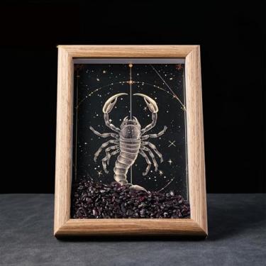Imagem de Moldura de cristal natural com 12 signos do zodíaco, 12 signos do zodíaco, céu noturno, decoração de mesa ou parede, meditação, yoga, reiki, presente de aniversário, escorpião - granada