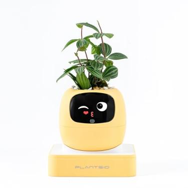 Imagem de Ivy AI Vaso de plantas inteligente com emoji robô de plantador inteligente para plantas de casa Tamagotchi Vaso de flores elegante Plantagotchi decoração de casa (Lemon)