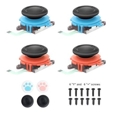 Imagem de Joycon Joystick Replacement 4 Pack for Switch 2, Replacement Joy-Stick Analog Thumb Stick for Nintendo Joycon 2 (L)/(R) Blue/Red, Left/Right Analog Joystick with Thumbstick Grips & Screws