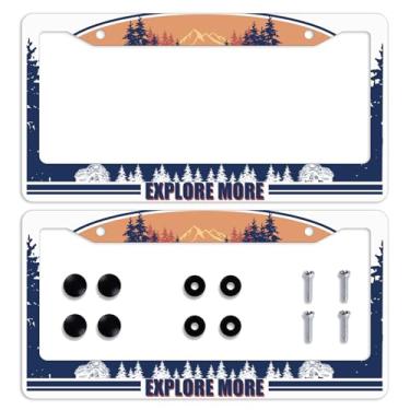 Imagem de 2 peças Wild Trail Driving License Plate Frame Mountain Explore More Car Front License Plate Personalise Stainless Steel Funny Design Compatível com Suporte de Placa de Licença Padrão para EUA e