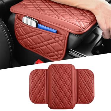 Imagem de Couslcd Capa de console central de carro, almofada de couro para descanso de braço de veículo com 2 sacos de armazenamento, acessórios de almofada de caixa de assento interno de apoio de braço