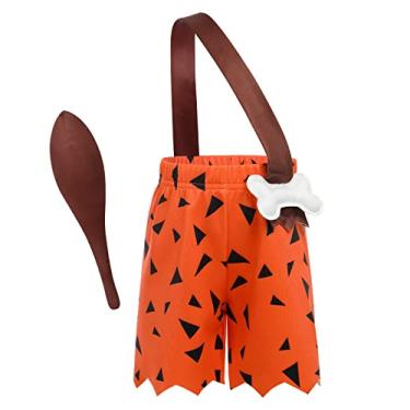 Imagem de IWEMEK Fantasia infantil de homem das cavernas histórica idade da pedra menina das cavernas roupa de aniversário para bebês meninas menino Halloween cosplay, Laranja - menino, 5-6 Anos