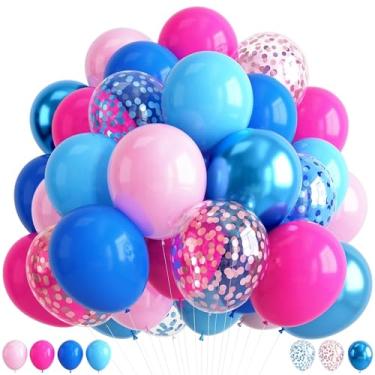 Imagem de Conjunto de 35 balões azuis rosa e branco com balões de confete rosa e azul, kit de balões de látex pastel para festa de aniversário, chá de bebê, revelação de gênero, decorações de festa infantil