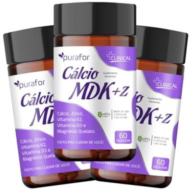 Imagem de Kit 03 Cálcio MDK+Z | Suplemento Mineral 5em1 | Bisglicinato, Quelato, K2 MK-7, D3 | Alta Absorção | Saúde Óssea e Imunidade | 180 Cápsula