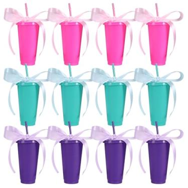 Imagem de Rtteri 12 peças de copos de plástico para festa tema Kpop com fitas 680 g Copos reutilizáveis com tampas e canudos para bebidas Lembranças de festa de cantores populares para decoração de aniversário