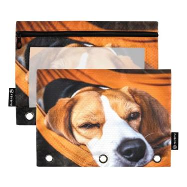 Imagem de GAIGEO Fichário com 3 anéis de desenho animado fofo cachorro beagle marrom bolsa para lápis bolsa para lápis fichário feminino transparente estojo de caneta floral escolar 25 cm x 18 cm, 2 pacotes