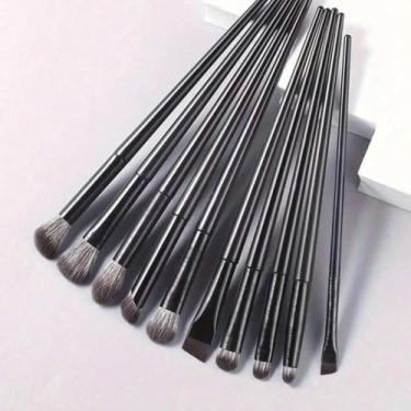 Imagem de 10 pincéis de maquiagem, pincel de polimento de base, corretivo, ferramentas de maquiagem, cabo longo, base oblíqua, pincel de maquiagem