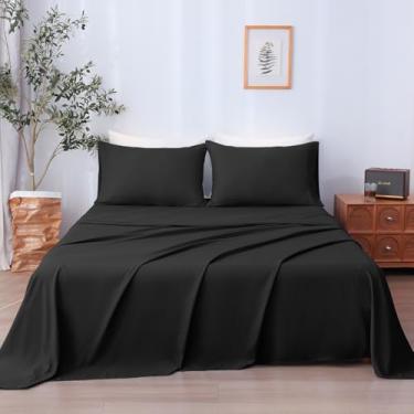 Imagem de LONAVA Jogo de cama solteiro de 3 peças, lençóis de microbifer ultramacios e respiráveis, lençóis de cama de luxo Oeko-Tex de 1600 fios, bolso profundo de 35 a 40 cm, sem rugas, preto