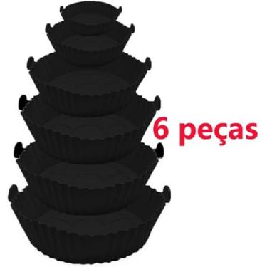 Imagem de Kit 6 Formas de Silicone para Air Fryer – Reutilizável, Antiaderente, Resistente ao Calor até 220°C(Preto-KIT 1)